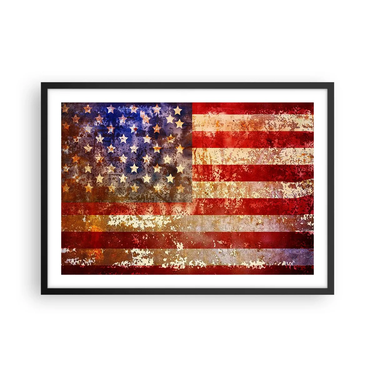 Affiche dans un cadre noir - Poster - Drapeau américain stylisé avec un effet vieilli - 70x50cm - La gloire ne s'efface pas - Décoration murale moderne pour le salon et la chambre ARTTOR