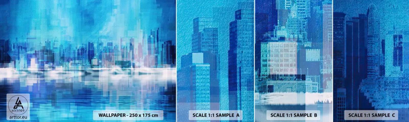 Échantillon de Papier Peint Autocollant Deluxe Sticker - Noyé dans le bleu - Abstraction, Ville, Architecture - 100x30 cm