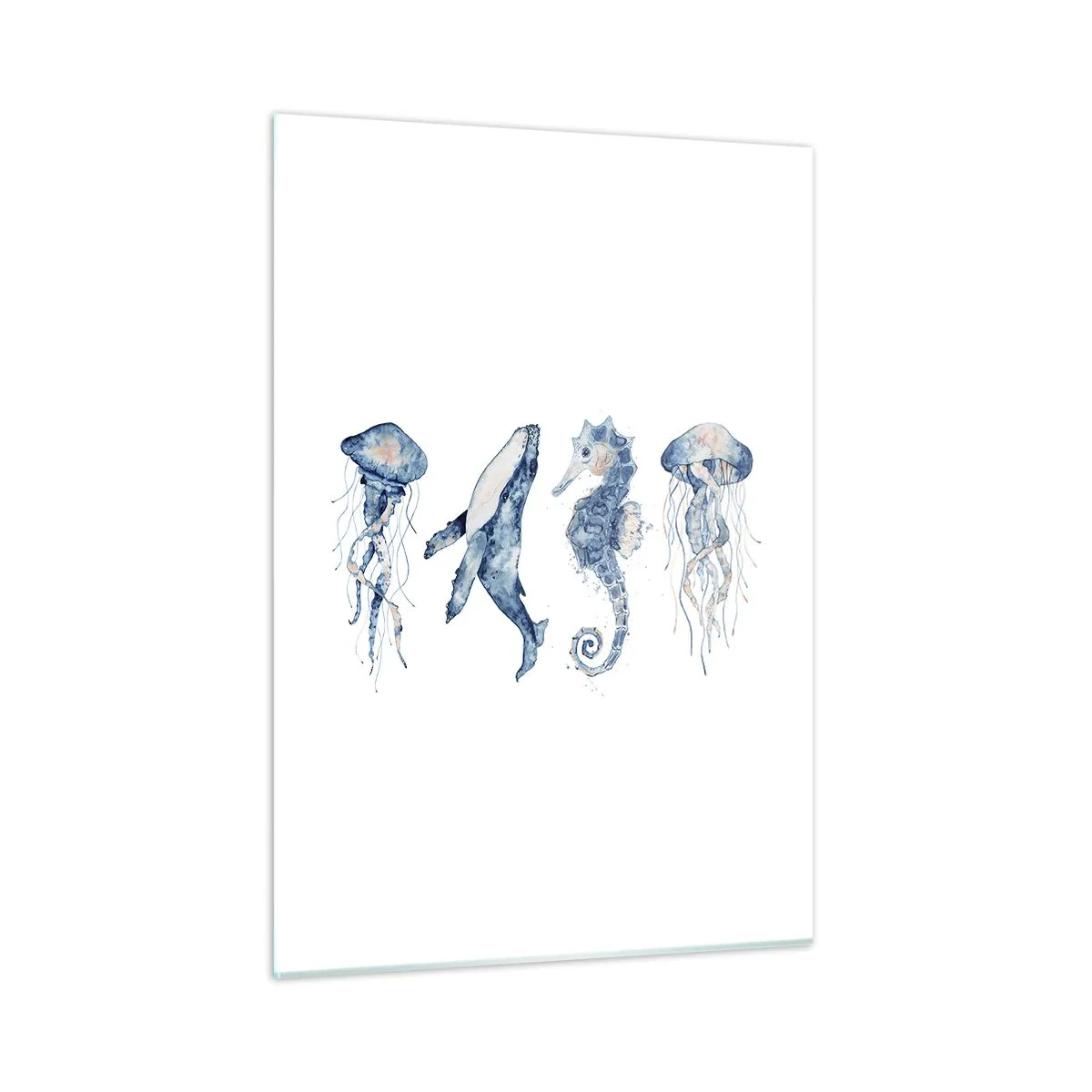 Impression sur verre - Image sur verre - Créatures marines dans un style aquarelle délicat - 50x70cm - Merveilles de la mer - Décoration murale moderne pour le salon et la chambre ARTTOR