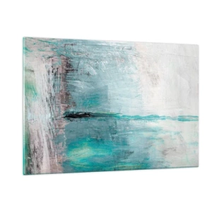 Impression sur verre - Image sur verre - Composition abstraite dans les tons de bleu et de gris - 120x80cm - Horizontalement en bleu - Décoration murale moderne pour le salon et la chambre ARTTOR