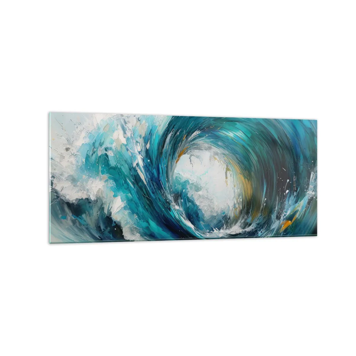Impression sur verre - Image sur verre - Une vague dynamique dans les tons bleu et turquoise - 120x50cm - Portail maritime - Décoration murale moderne pour le salon et la chambre ARTTOR