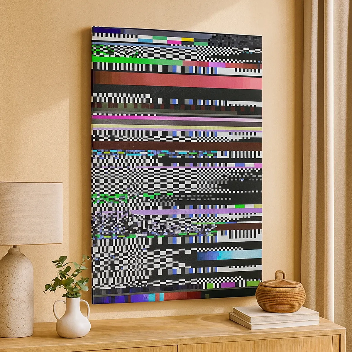 Impression sur toile - Image sur toile - Lignes et pixels colorés dans un style abstrait - 50x70cm - L'image de contrôle de la réalité - Décoration murale moderne pour le salon et la chambre ARTTOR