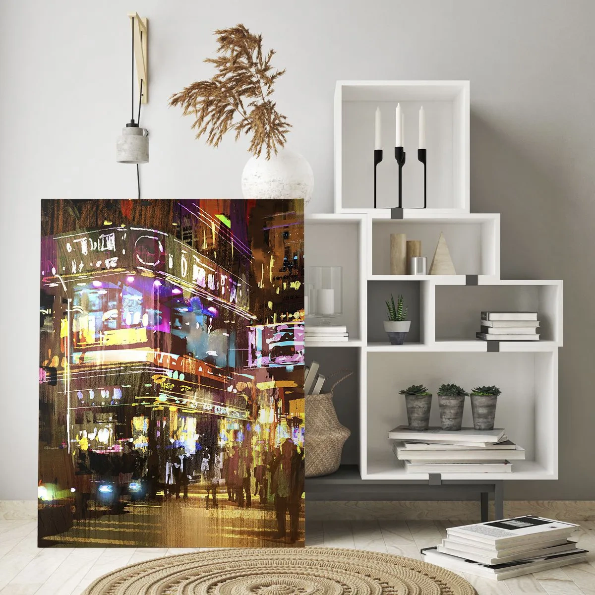 Impression sur verre - Image sur verre - Une ville vibrante sous la lumière des néons - 50x70cm - Dans une mer de lumière - Décoration murale moderne pour le salon et la chambre ARTTOR