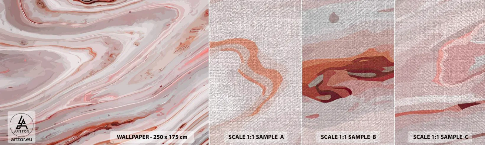 Échantillon de Papier Peint Premium Canvas - Rose liquide - Abstraction, Morceau, Modèle moderne - 100x30 cm