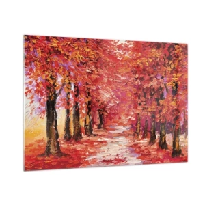 Impression sur verre - Image sur verre - Une ruelle pittoresque aux couleurs d'automne pleine de nuances chaudes - 100x70cm - Impression d'automne - Décoration murale moderne pour le salon et la chambre ARTTOR
