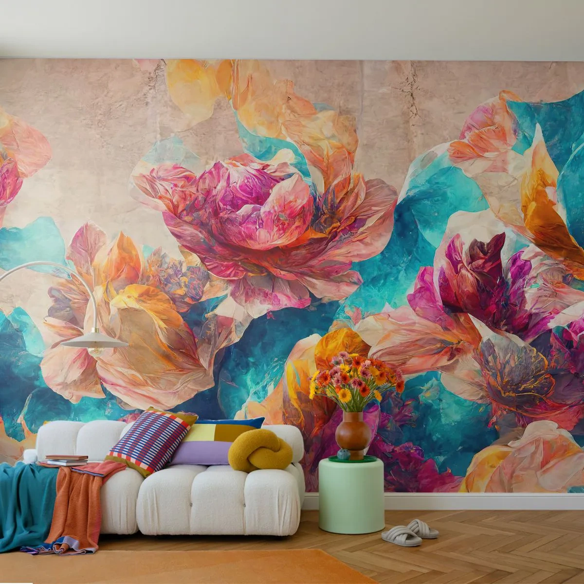 Papier Peint Photo Premium Canvas - Splendeur colorée du bouquet - Fleurs, Pastel, Morceau - 250x175 cm