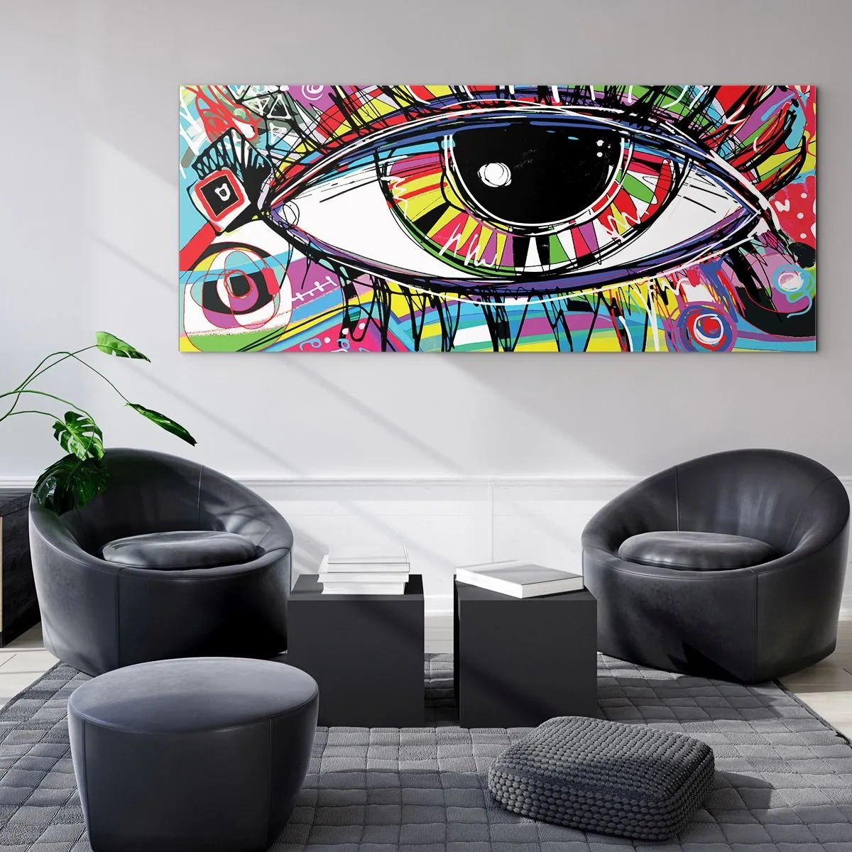Impression sur verre - Image sur verre - Œil de graffiti abstrait coloré - 140x50cm - Oeil coloré - âme colorée - Décoration murale moderne pour le salon et la chambre ARTTOR