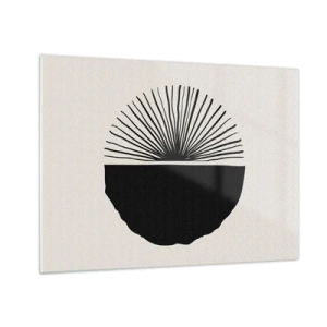 Impression sur verre - Image sur verre - Une forme géométrique noire avec un éventail de lignes sur un fond crème. - 70x50cm - Une gamme de possibilités - Décoration murale moderne pour le salon et la chambre ARTTOR