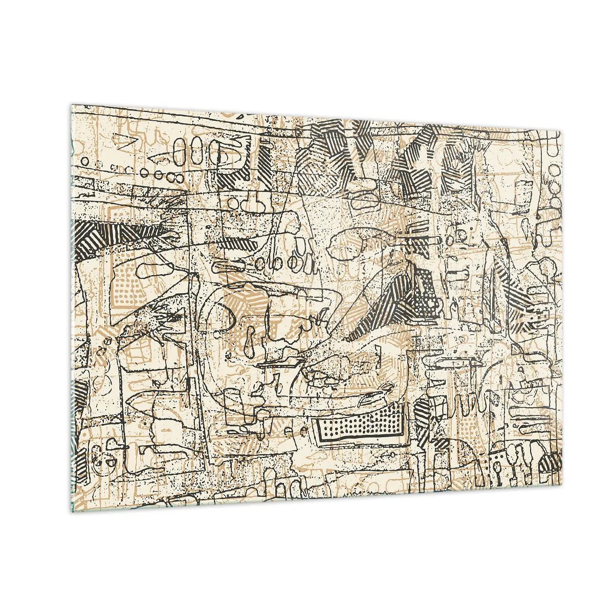 Impression sur verre - Image sur verre - Une structure abstraite complexe avec des motifs géométriques et esquissés. - 100x70cm - Il attend d'être décodé - Décoration murale moderne pour le salon et la chambre ARTTOR