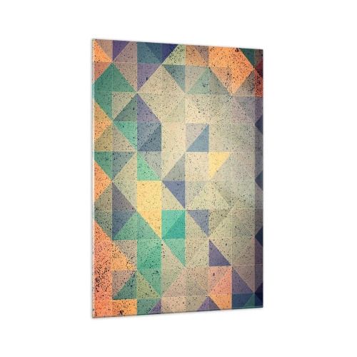 Impression sur verre - Image sur verre - Une composition colorée de triangles géométriques dans des tons pastel. - 70x100cm - République des triangles - Décoration murale moderne pour le salon et la chambre ARTTOR