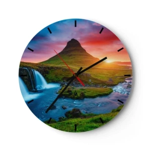 Horloge murale - Pendule murale - Islande - feu et eau - 40x40 cm