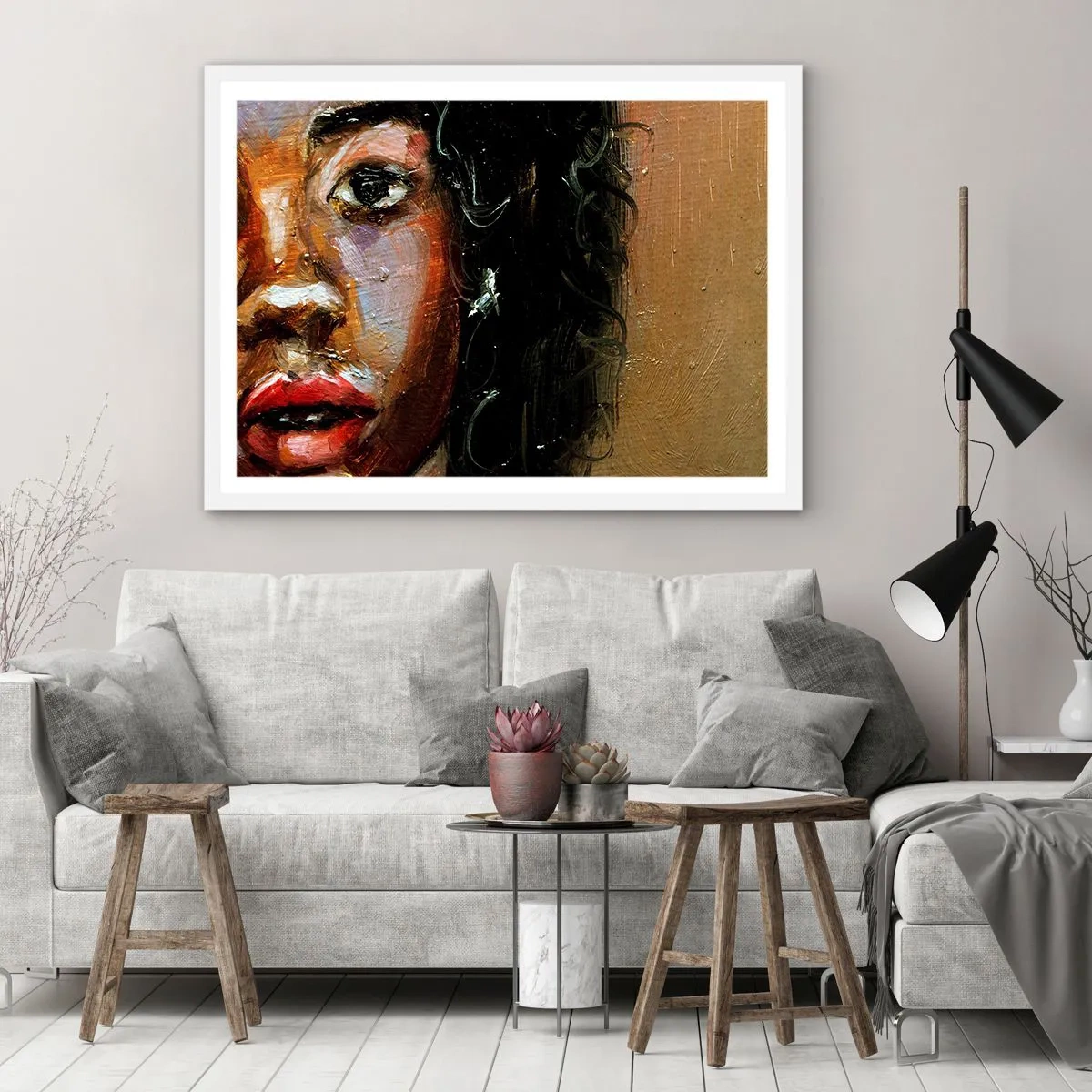 Affiche dans un cadre blanc - Poster - Noir et brillant - 100x70 cm