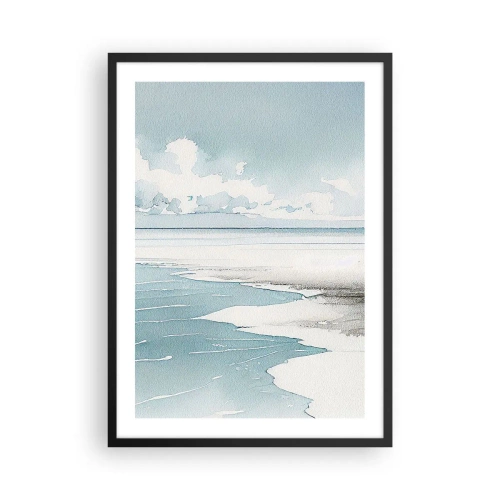 Affiche dans un cadre noir - Poster - Paysage de bord de mer à l'aquarelle dans des tons pastel - 50x70cm - Marée douce - Décoration murale moderne pour le salon et la chambre ARTTOR