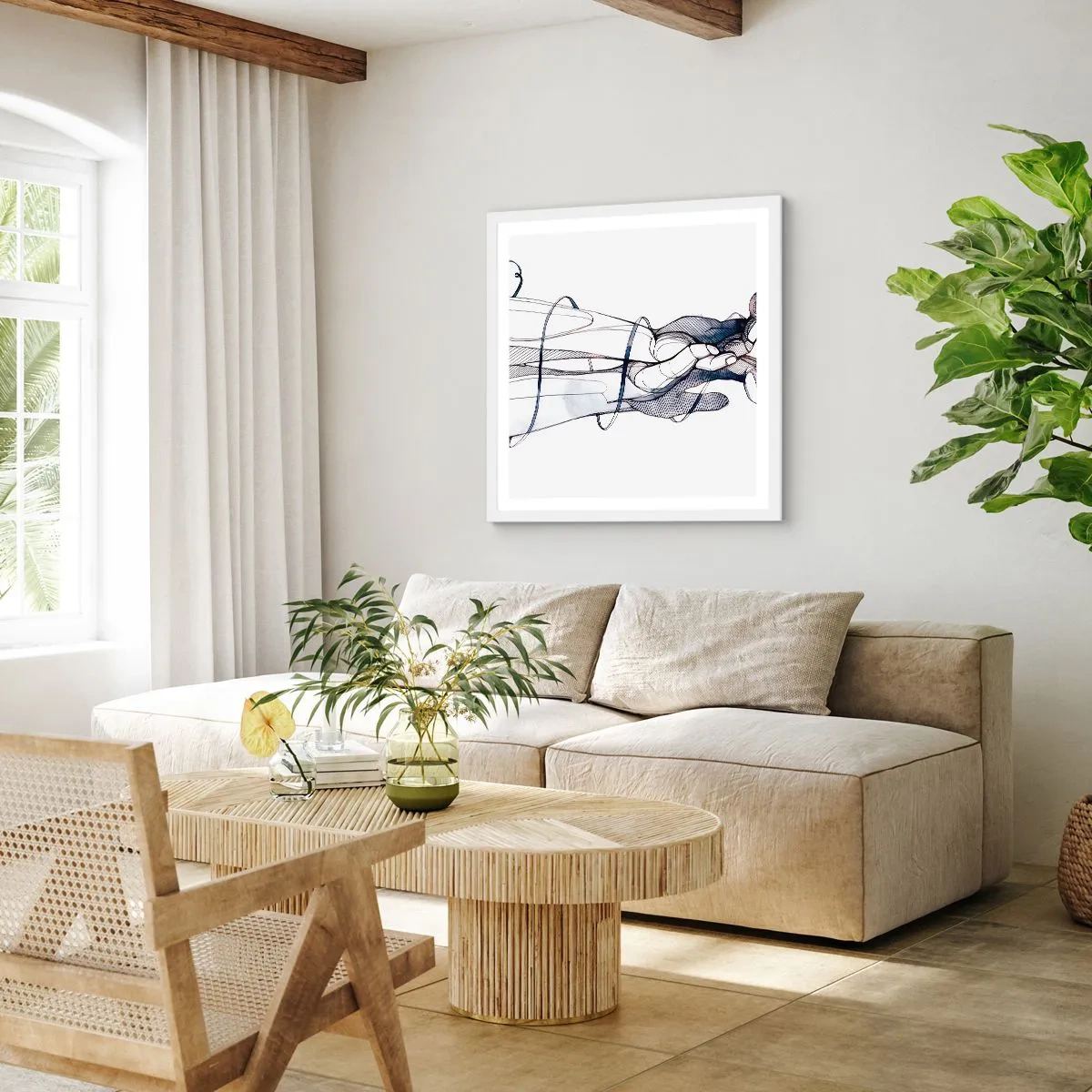 Affiche dans un cadre blanc - Poster - Étude du touché - 40x40 cm