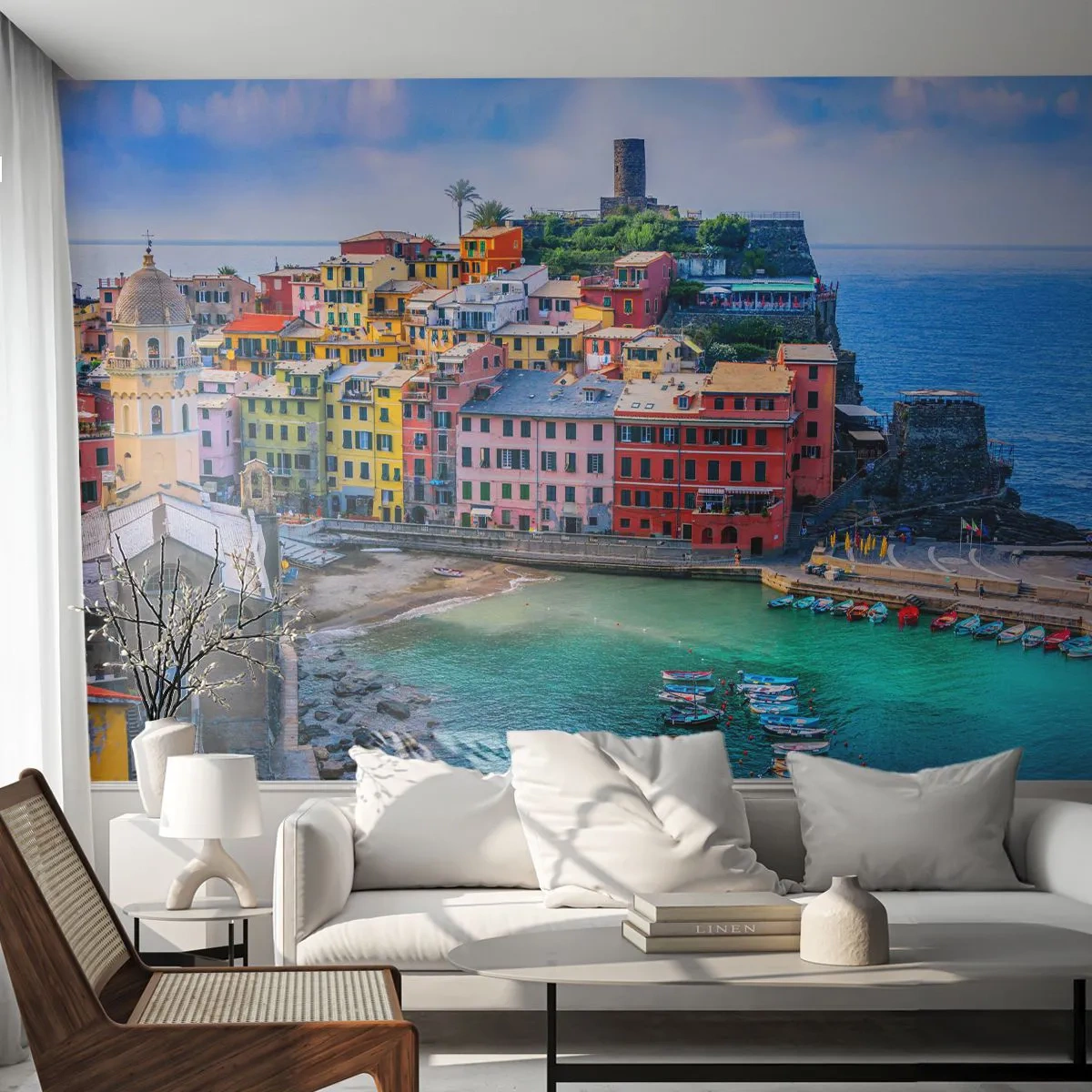 Papier Peint Photo Premium Sand - Petite ville magique de méditerranée - Ligurie, Ville, Italie - 350x256 cm
