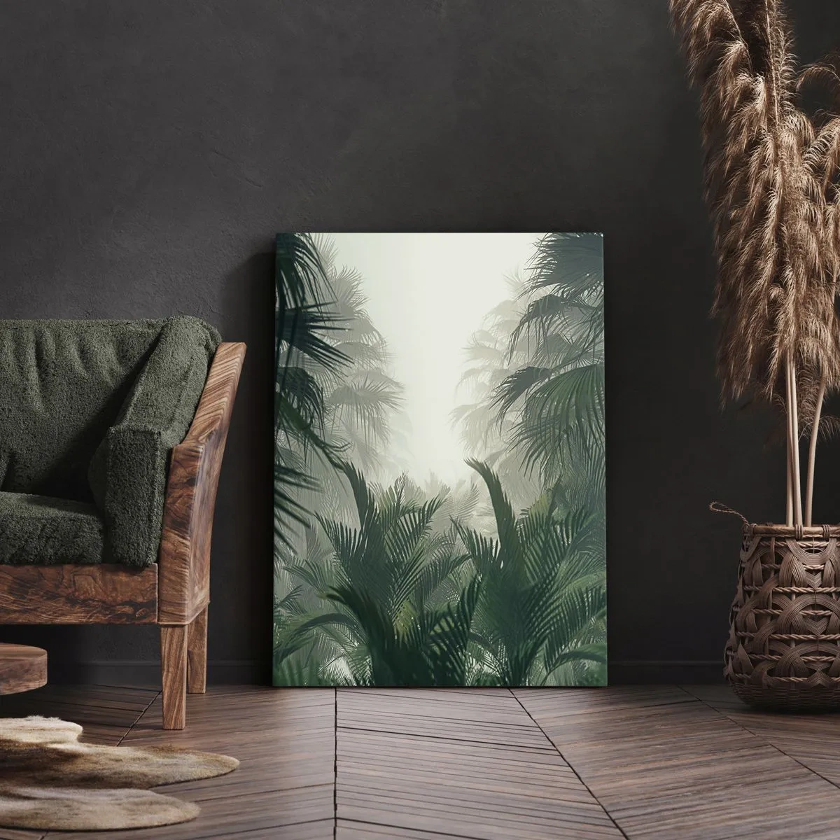 Impression sur toile - Image sur toile - Végétation tropicale dans un épais brouillard de forêt tropicale - 50x70cm - Secret tropical - Décoration murale moderne pour le salon et la chambre ARTTOR