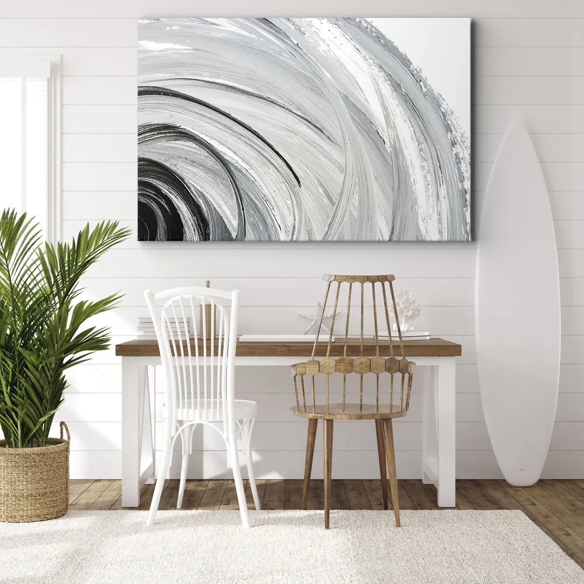 Impression sur toile - Image sur toile - Un tourbillon monochrome dans des tons de gris et de noir - 120x80cm - Composition orbitale - Décoration murale moderne pour le salon et la chambre ARTTOR