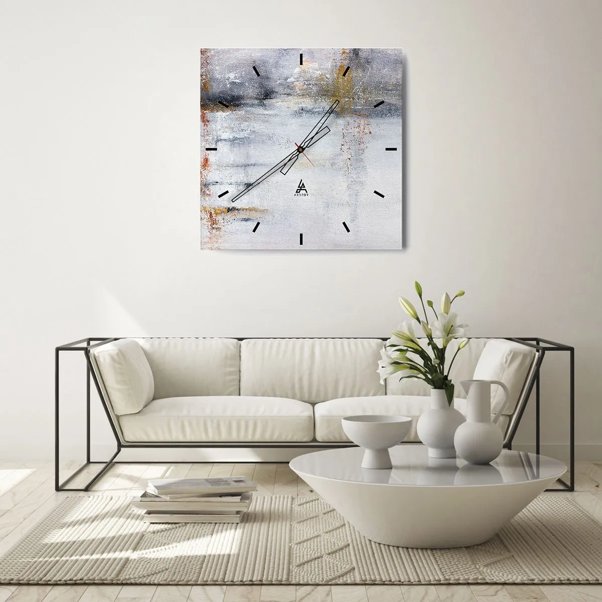 Horloge murale - Pendule murale - Un paysage abstrait aux accents flous de gris et d'or. - 30x30cm - Derrière l'air un rideau - Décoration murale moderne pour le salon et la chambre ARTTOR