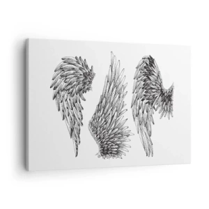 Impression sur toile - Image sur toile - Trois croquis d'ailes en noir et blanc dans un style minimaliste. - 70x50cm - Et tu peux devenir un ange - Décoration murale moderne pour le salon et la chambre ARTTOR
