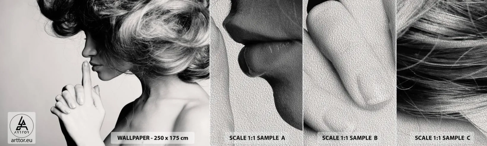 Échantillon de Papier Peint Premium Sand - A l'écoute d'elle-même - Femme, Modèle, Visage de femme - 100x30 cm