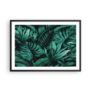 Affiche dans un cadre noir - Poster - Feuilles tropicales aux nuances de vert intense - 70x50cm - Profondeur du vert tropical - Décoration murale moderne pour le salon et la chambre ARTTOR