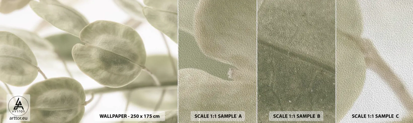 Échantillon de Papier Peint Premium Sand - Au commencement il y avait des feuilles... - Fleurs, Calme, Feuilles - 100x30 cm