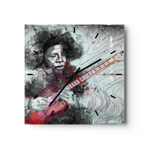 Horloge murale - Pendule murale - Portrait artistique d'un guitariste en technique d'esquisse - 30x30cm - Sur les vagues de la musique - Décoration murale moderne pour le salon et la chambre ARTTOR