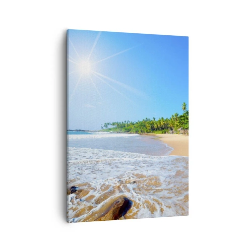 Impression sur toile - Image sur toile - Plage tropicale avec palmiers et ciel bleu - 50x70cm - Un endroit exotique pour vous - Décoration murale moderne pour le salon et la chambre ARTTOR