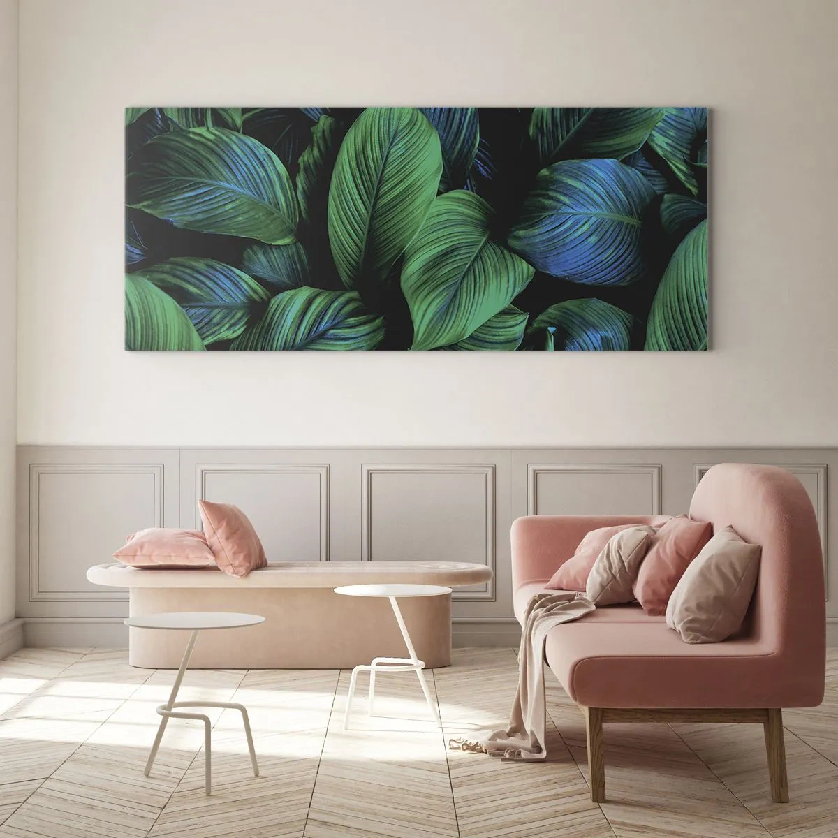 Impression sur verre - Image sur verre - Feuilles vertes dans un style minimaliste - 120x50cm - Dans la foule verte - Décoration murale moderne pour le salon et la chambre ARTTOR