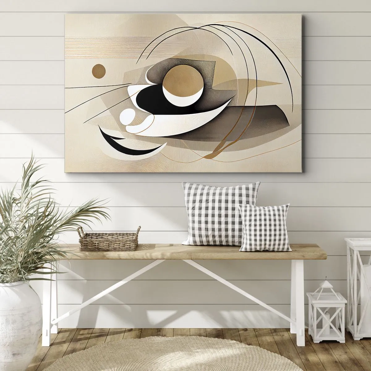 Impression sur toile - Image sur toile - Composition abstraite dans les tons beige et noir - 70x50cm - Composition : l'essence des choses - Décoration murale moderne pour le salon et la chambre ARTTOR