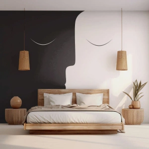 Papier Peint Photo Standard Eco - Les visages minimalistes en noir et blanc créent du contraste - 100x70cm - Unité des contraires - Décoration murale moderne pour le salon et la chambre ARTTOR