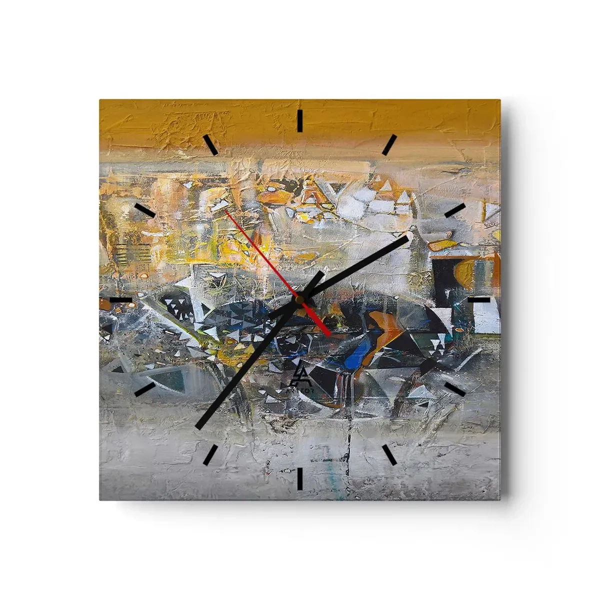 Horloge murale - Pendule murale - Abstraction avec des nuances dominantes de jaune et de gris - 30x30cm - Tout se met en place - Décoration murale moderne pour le salon et la chambre ARTTOR