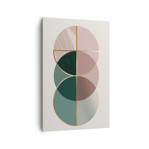 Impression sur toile - Image sur toile - Une composition abstraite de formes géométriques et de lignes dorées. - 80x120cm - Cercles après cercles - Décoration murale moderne pour le salon et la chambre ARTTOR
