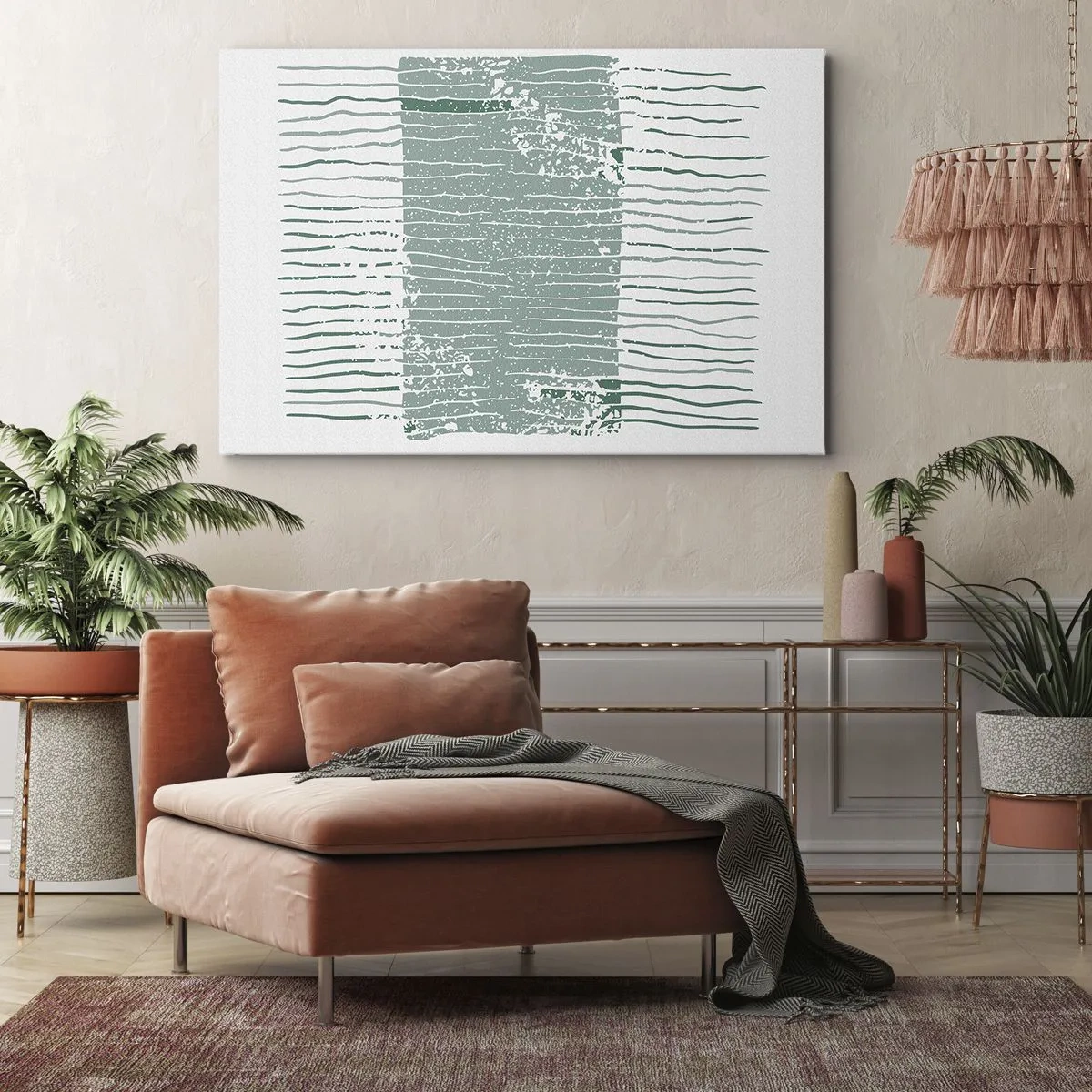 Impression sur toile - Image sur toile - Motif géométrique dans les tons vert mer et blanc - 70x50cm - Abstraction de la mer - Décoration murale moderne pour le salon et la chambre ARTTOR