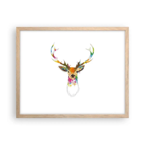 Affiche dans un chêne clair - Poster - Un cerf doux baigné de couleur - 50x40 cm