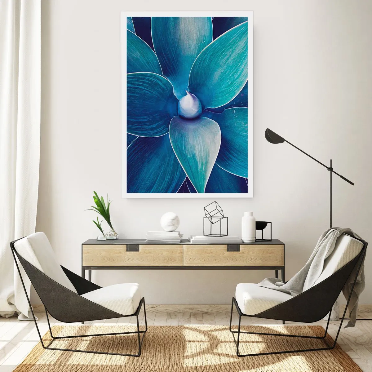 Affiche - Poster - Détail d'une grande fleur dans les tons de bleu - 50x70cm - Le bleu du ciel - Décoration murale moderne pour le salon et la chambre ARTTOR