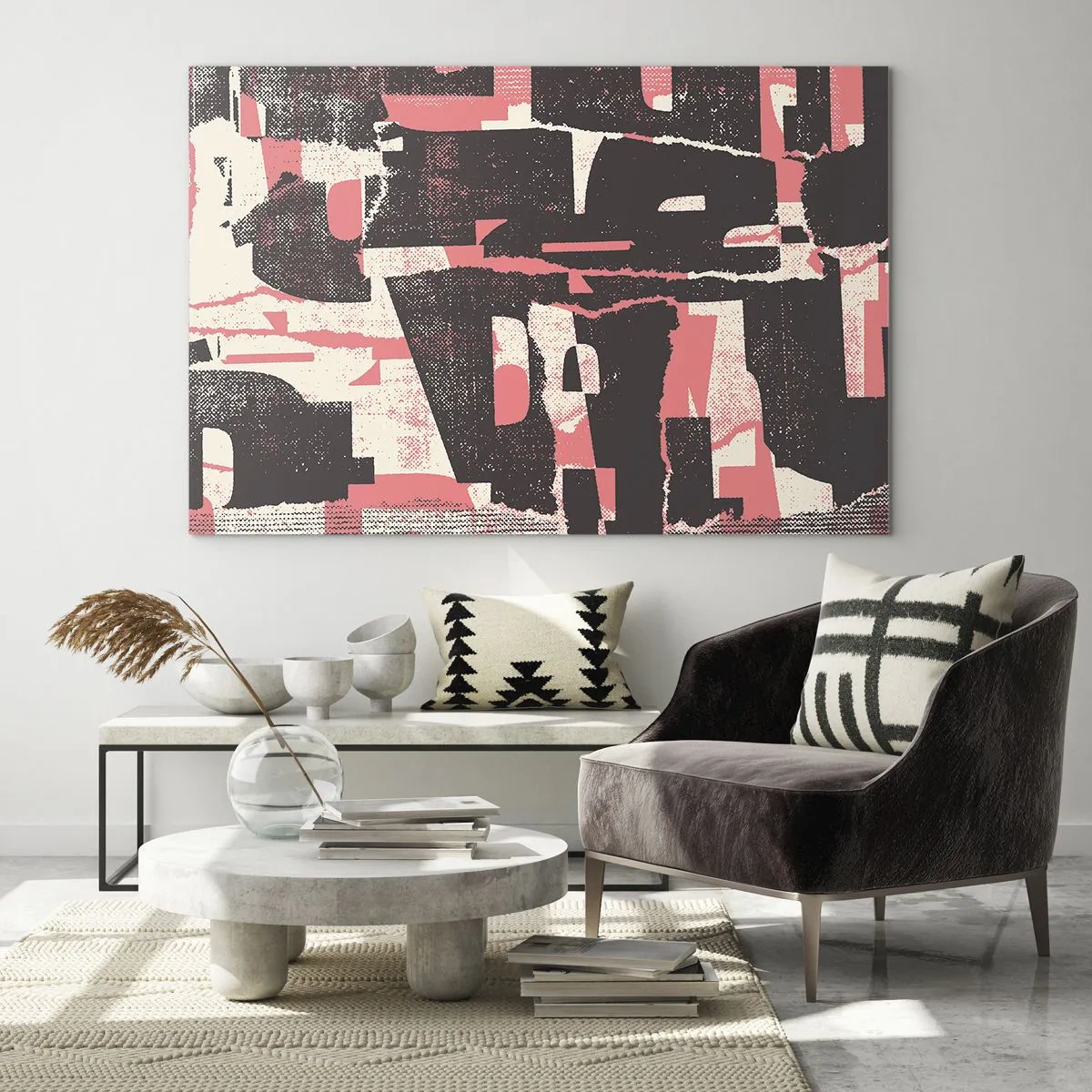 Impression sur verre - Image sur verre - Abstraction moderne en noir, rouge et beige - 100x70cm - Tout ce tapage - Décoration murale moderne pour le salon et la chambre ARTTOR