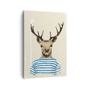 Impression sur toile - Image sur toile - Un cerf en chemise rayée sur un fond clair avec une texture délicate - 50x70cm - Parce que j'aime les chemises rayées - Décoration murale moderne pour le salon et la chambre ARTTOR