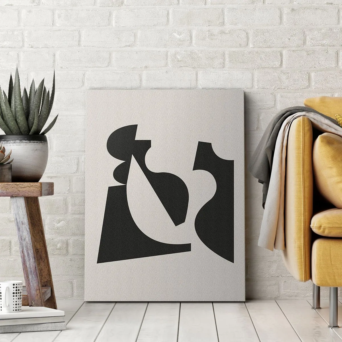 Impression sur toile - Image sur toile - Composition géométrique abstraite en noir et blanc - 80x120cm - À monter soi-même - Décoration murale moderne pour le salon et la chambre ARTTOR