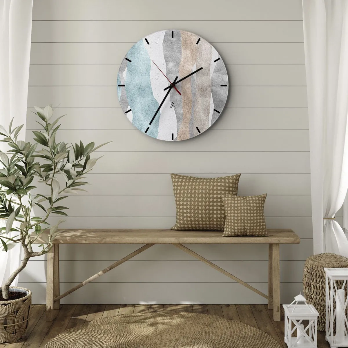 Horloge murale - Pendule murale - Vagues pastel abstraites sur fond clair - 30x30cm - Une étude de proximité - Décoration murale moderne pour le salon, la cuisine et la chambre ARTTOR