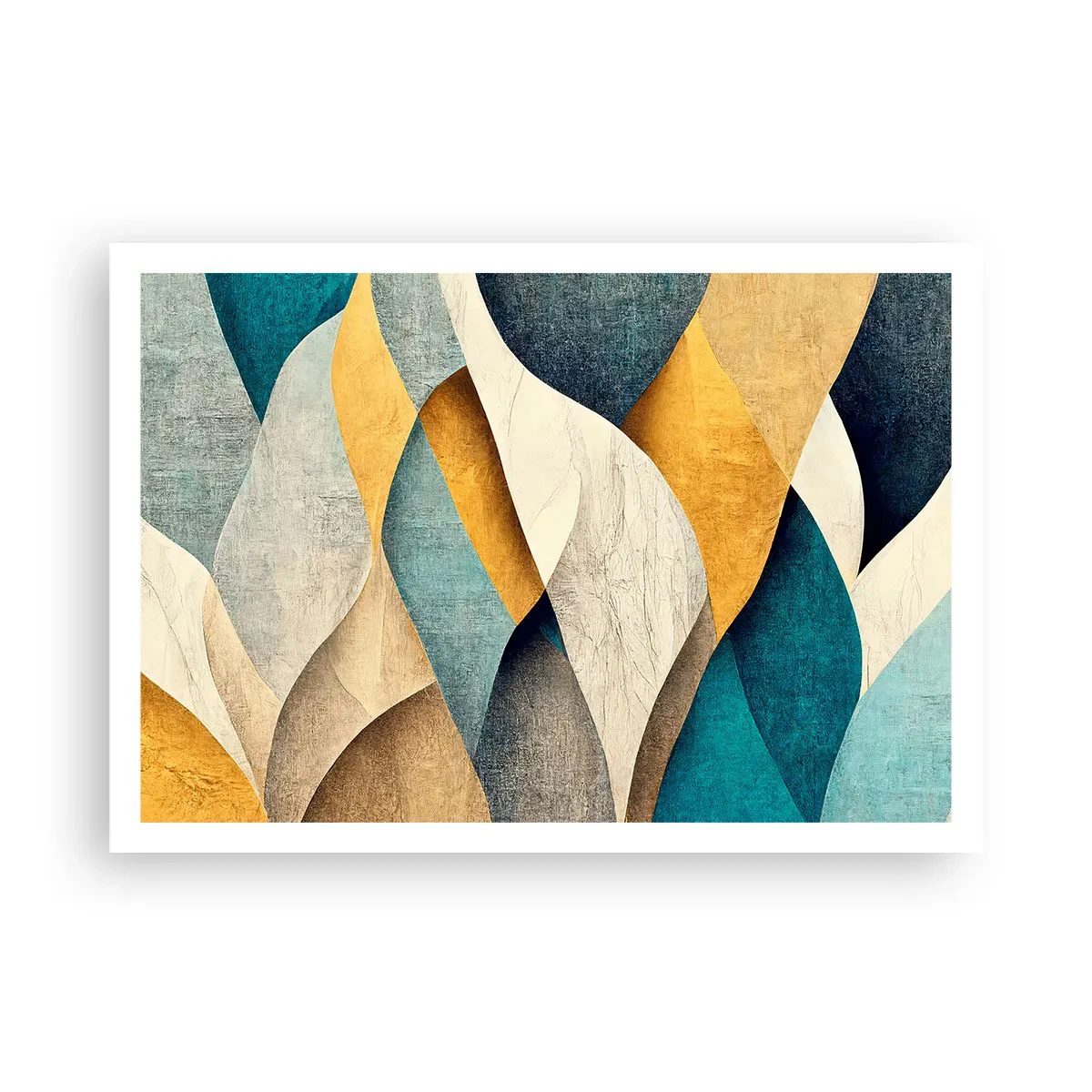 Affiche - Poster - Vagues abstraites dans des tons de bleu et d'or - 100x70cm - Rythme et vague - Décoration murale moderne pour le salon et la chambre ARTTOR