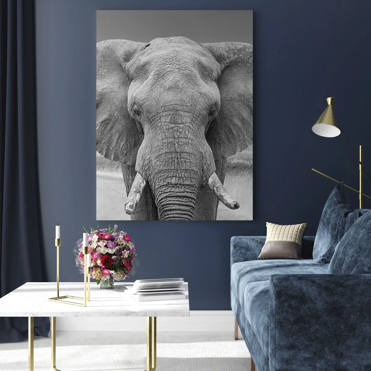 Impression sur verre - Image sur verre - Portrait d'un éléphant en noir et blanc - 80x120cm - Bienvenue dans mon monde - Décoration murale moderne pour le salon et la chambre ARTTOR