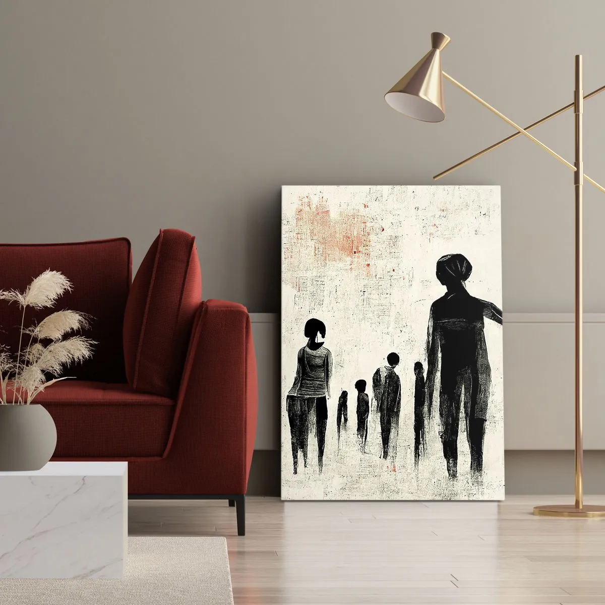 Impression sur toile - Image sur toile - Figures dans une composition monochrome sur fond clair - 80x120cm - Contre la solitude - Décoration murale moderne pour le salon et la chambre ARTTOR