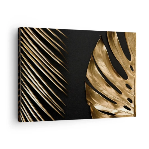 Impression sur toile - Image sur toile - Feuilles dorées sur fond noir - 70x50cm - Différent et tout aussi cher - Décoration murale moderne pour le salon et la chambre ARTTOR