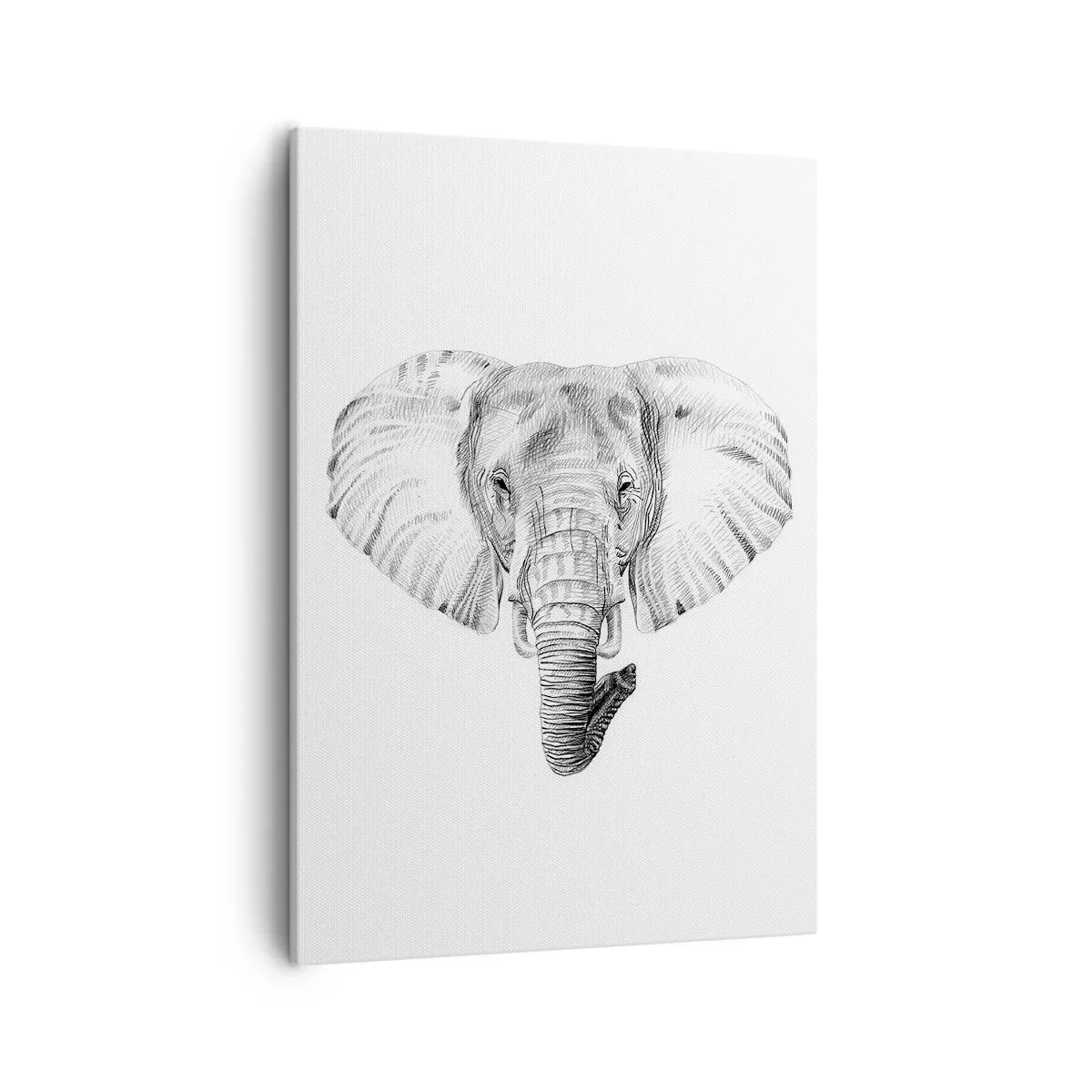 Impression sur toile - Image sur toile - Dessin en noir et blanc d'une tête d'éléphant sur fond blanc - 50x70cm - "Un éléphant ça trompe bien souvent" - Décoration murale moderne pour le salon et la chambre ARTTOR
