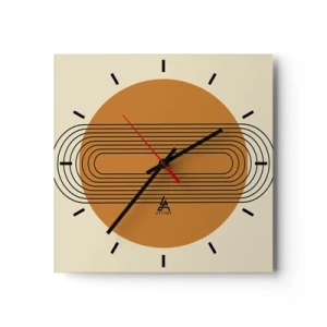 Horloge murale - Pendule murale - Motif géométrique avec des cercles et des lignes orange - 30x30cm - Plan idéal - Décoration murale moderne pour le salon et la chambre ARTTOR