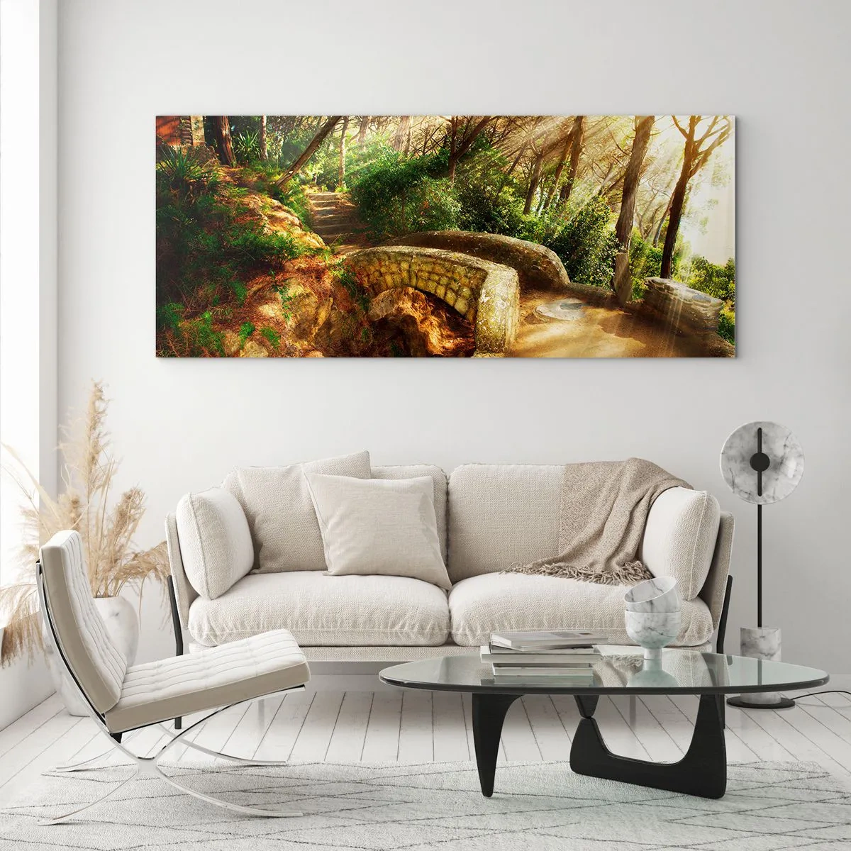 Impression sur verre - Image sur verre - Directement du pont dans une forêt de conte de fées - 100x40 cm