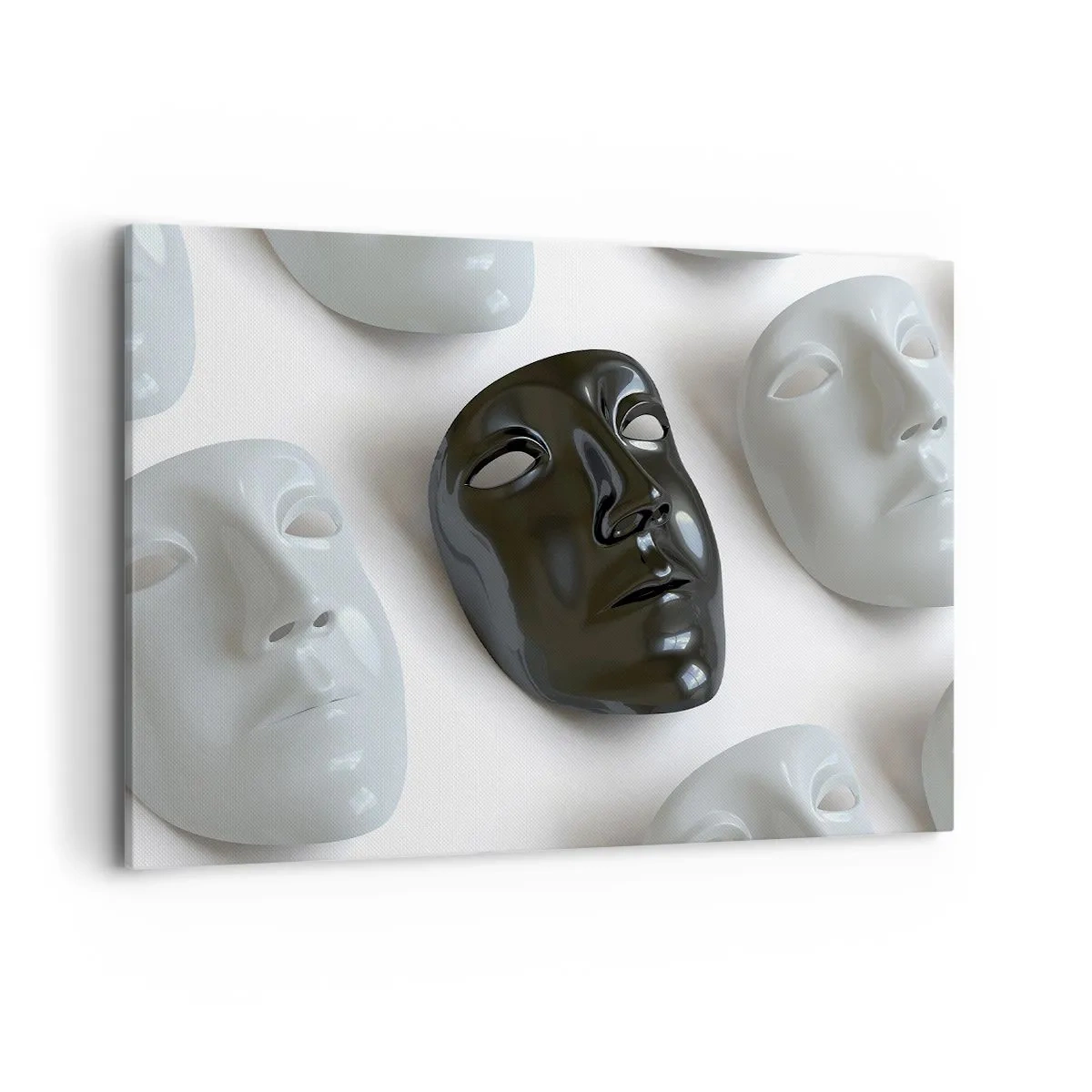 Impression sur toile - Image sur toile - Masques noirs et blancs sur fond clair - 100x70cm - Comment se démarquer ? - Décoration murale moderne pour le salon et la chambre ARTTOR