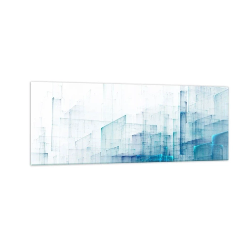 Impression sur verre - Image sur verre - Formes géométriques abstraites dans des tons de bleu - 140x50cm - Comment l’espace s’est formé - Décoration murale moderne pour le salon et la chambre ARTTOR