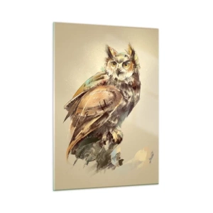Impression sur verre - Image sur verre - Chouette abstraite avec peinture artistique - 50x70cm - Le hibou le plus intelligent - confirmera la forêt de chênes - Décoration murale moderne pour le salon et la chambre ARTTOR